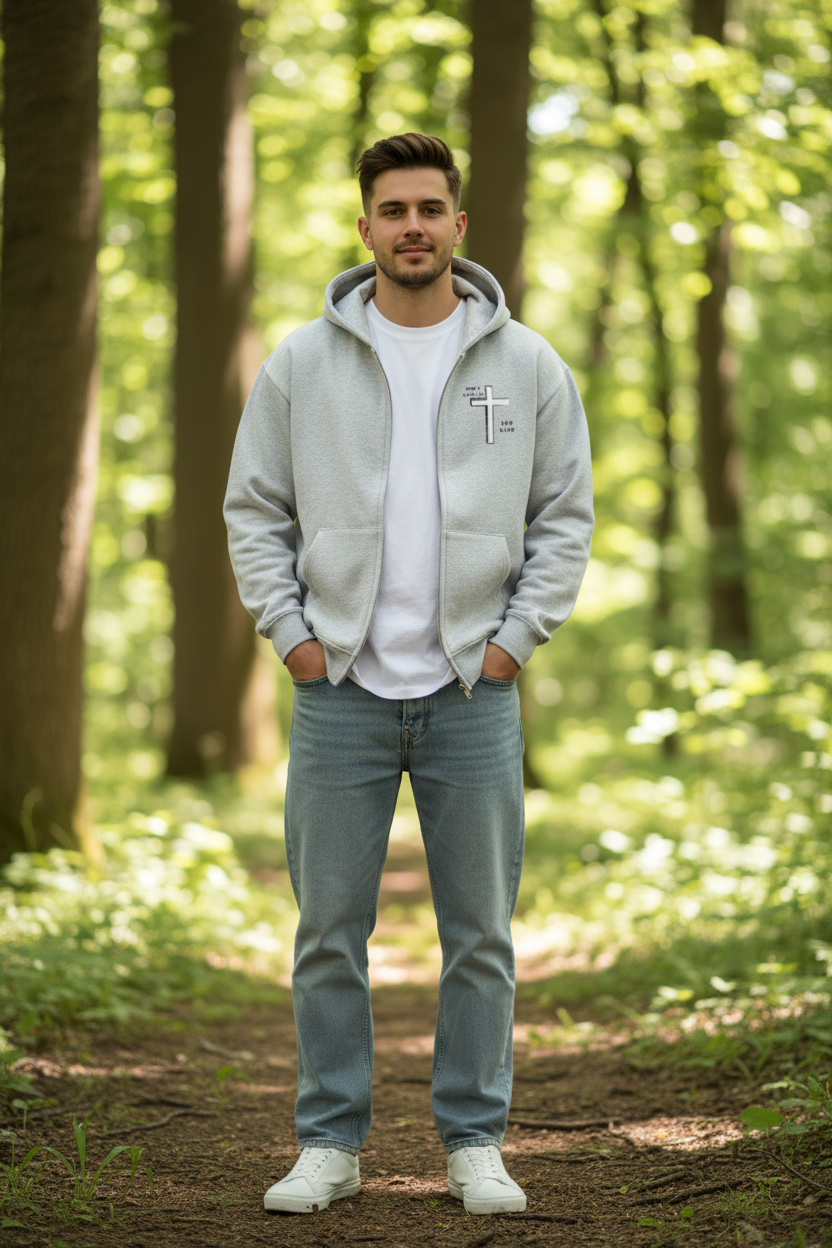 Oversized Zipper Hoodie - Front / Back Print - DONT GIVE UP