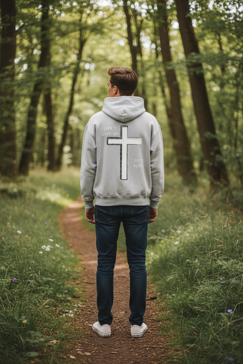 Oversized Zipper Hoodie - Front / Back Print - DONT GIVE UP
