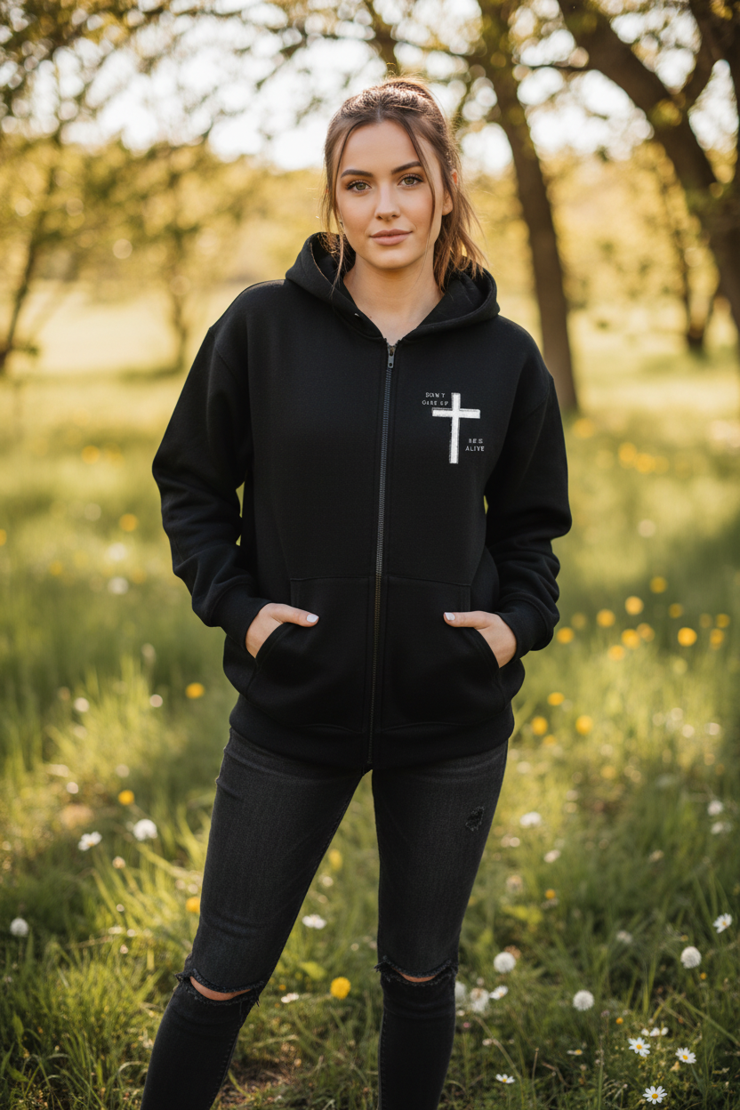 Oversized Zipper Hoodie - Front / Back Print - DONT GIVE UP