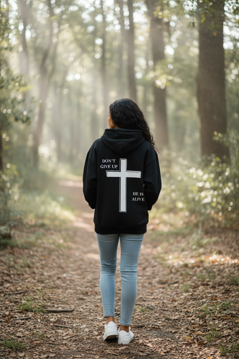 Oversized Zipper Hoodie - Front / Back Print - DONT GIVE UP